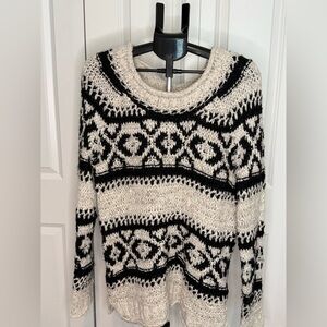 Free People Black and White Textured Sweater